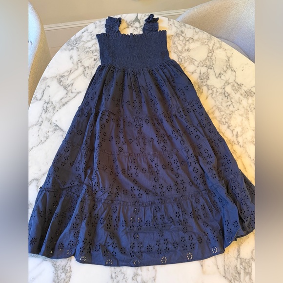 NWT Quince Organic Cotton Eyelet Midi Dress Navy Sz XS and S - Picture 2 of 9